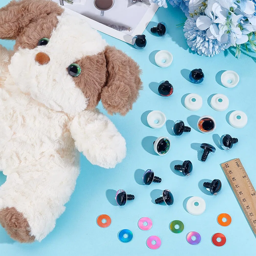 PH PandaHall 96pz Occhi per Amigurumi Uncinetto 6 Colori Occhi di Sicurezza per Amigurumi, 20mm Glitter Occhietti per Animali All'Uncinetto con Rondelle per Peluche Orsacchiotti Fai Da Te