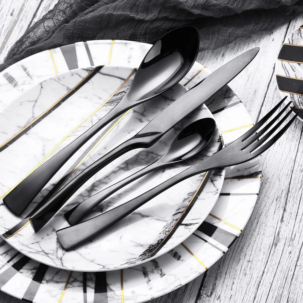 LEKOCH 4-pezzi posate in acciaio inox tra cui forchetta cucchiaio coltello posate Set (nero)