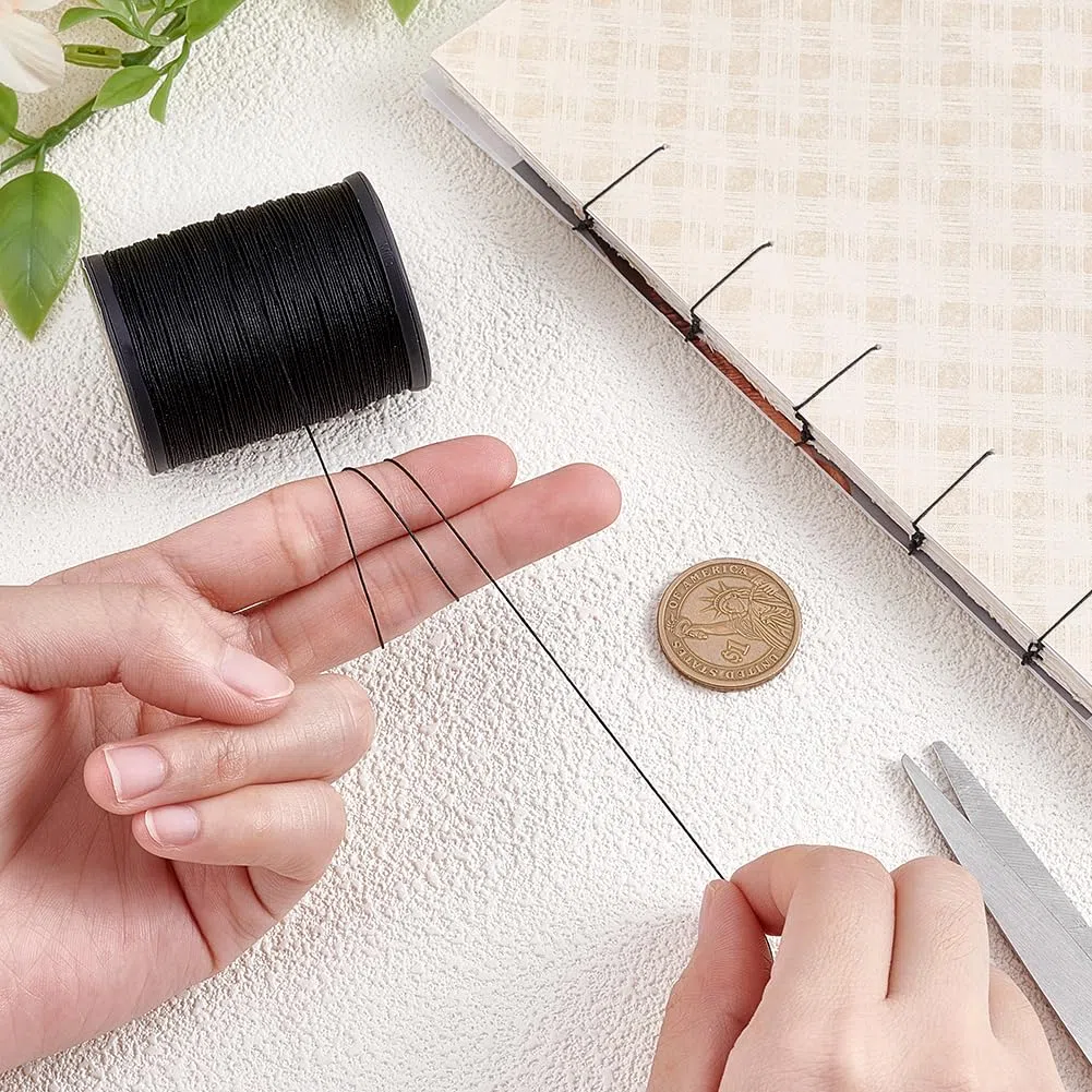 PH PandaHall 200m Corda in Filo di Lino Cordino Cerato in Lino Naturale, 0.45mm Nero Filo Cerato Macrame per Rilegatura di Libri Cuoio Cucito Artigianato Fai Da Te
