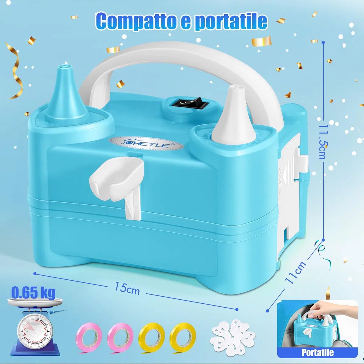 Pompa per Palloncini Elettrica Portatile, 220-240V Macchina per Gonfiare Palloncini Elettrico, Pompa Aria per Palloncini Elettrica con 2 Boccagli Modalità per Compleanni, Matrimoni Decorazioni
