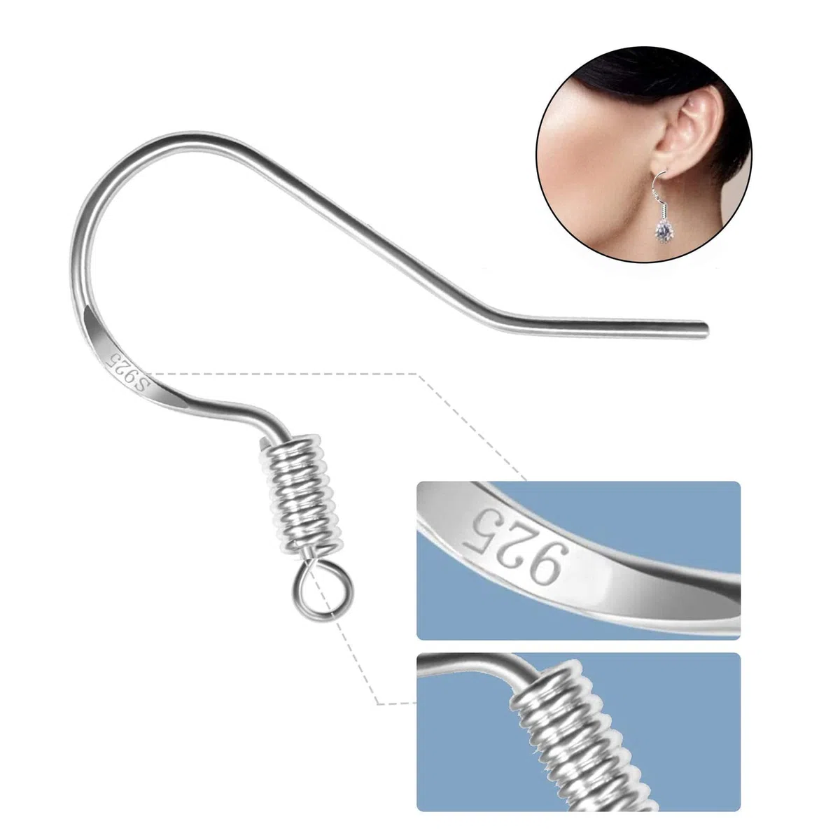 100 Pezzi Ganci per Orecchio Ipoallergenici, Ganci per Orecchini Placcati in Argento, Ganci Accessori per Fare Orecchini, per Realizzare Gioielli Fai da Te