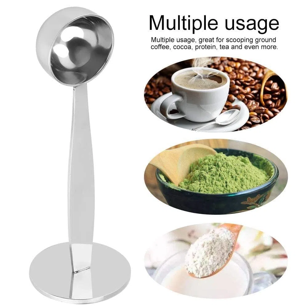 Dosatore per macchine da caffè, Cucchiaio Dosatore Caffe per Macchina Espresso con Tamper, in Acciaio Inox, Multifunzione per Misurazione Proteine, cacao, tè, 14.5cm/5.7inch