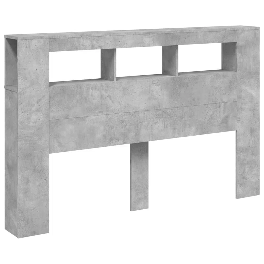 IKAYAA Testiera Letto Matrimoniale con LED Testiera Letto Matrimoniale Legno 160 cm Testiera con Contenitore Testiera Letto con Scomparti -Grigio cemento-160 x 103.5 cm