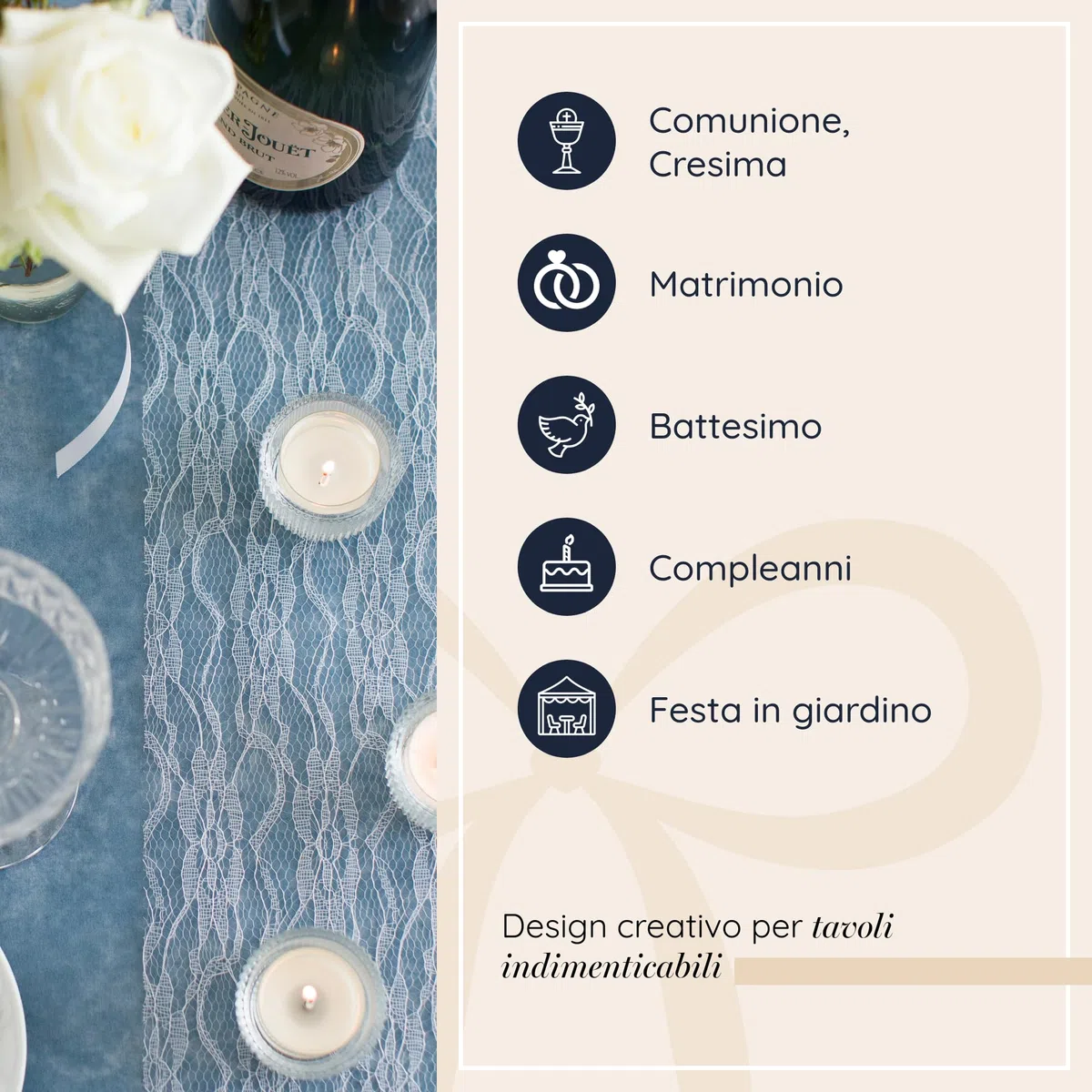 100%Mosel Runner da tavola in pizzo bianco puro (15 cm x 25 m) delicato runner da tavola in pizzo, elegante decorazione da tavola per matrimoni e battesimi, decorazione per feste e occasioni speciali