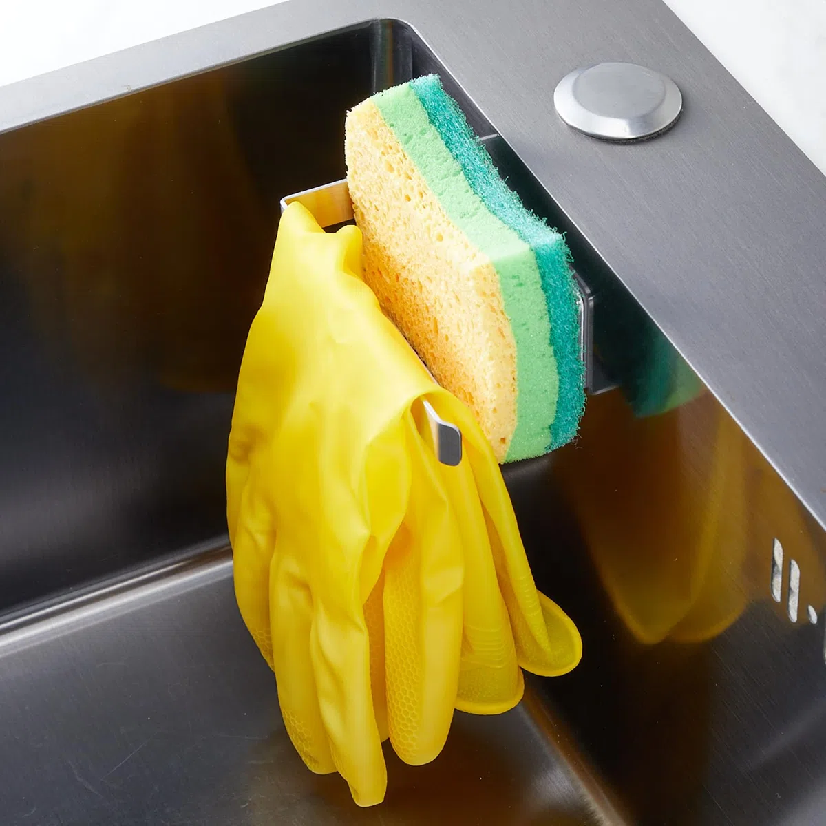 Porta Spugne Lavandino Cucina, Portaspugna, Porta Spugne 2 in 1 per Lavello, Portaoggetti per Lavello Autoadesivo, Acciaio Inox, Supporto per strofinaccio per Spugne, Spazzole e Panni