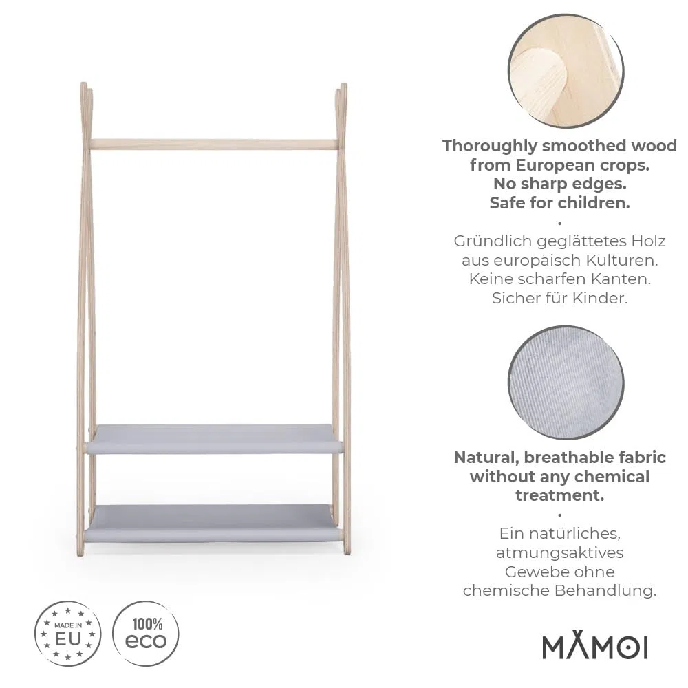 MAMOI® Armadio per Bambini in Legno 95x106x32cm / 53x95x32cm | Appendiabiti bambini da terra | Porta abiti | Guarderoba bambini per la cameretta | Armadio | 100% ECO | Prodotto nell'UE