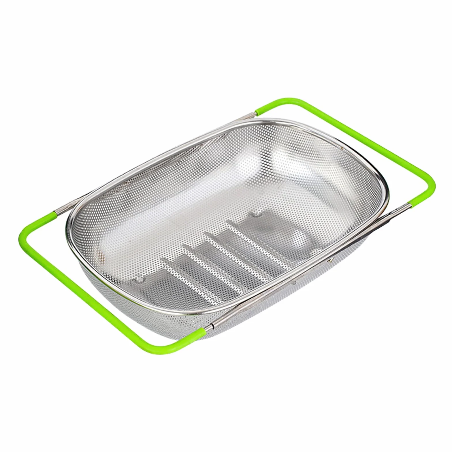 Scolapasta estensibile da posizionare sul cestello del lavello (38–54 cm), scolapasta a maglia fine per la cucina, per scolare gli alimenti e riporre le stoviglie – Scolapasta da lavello verde