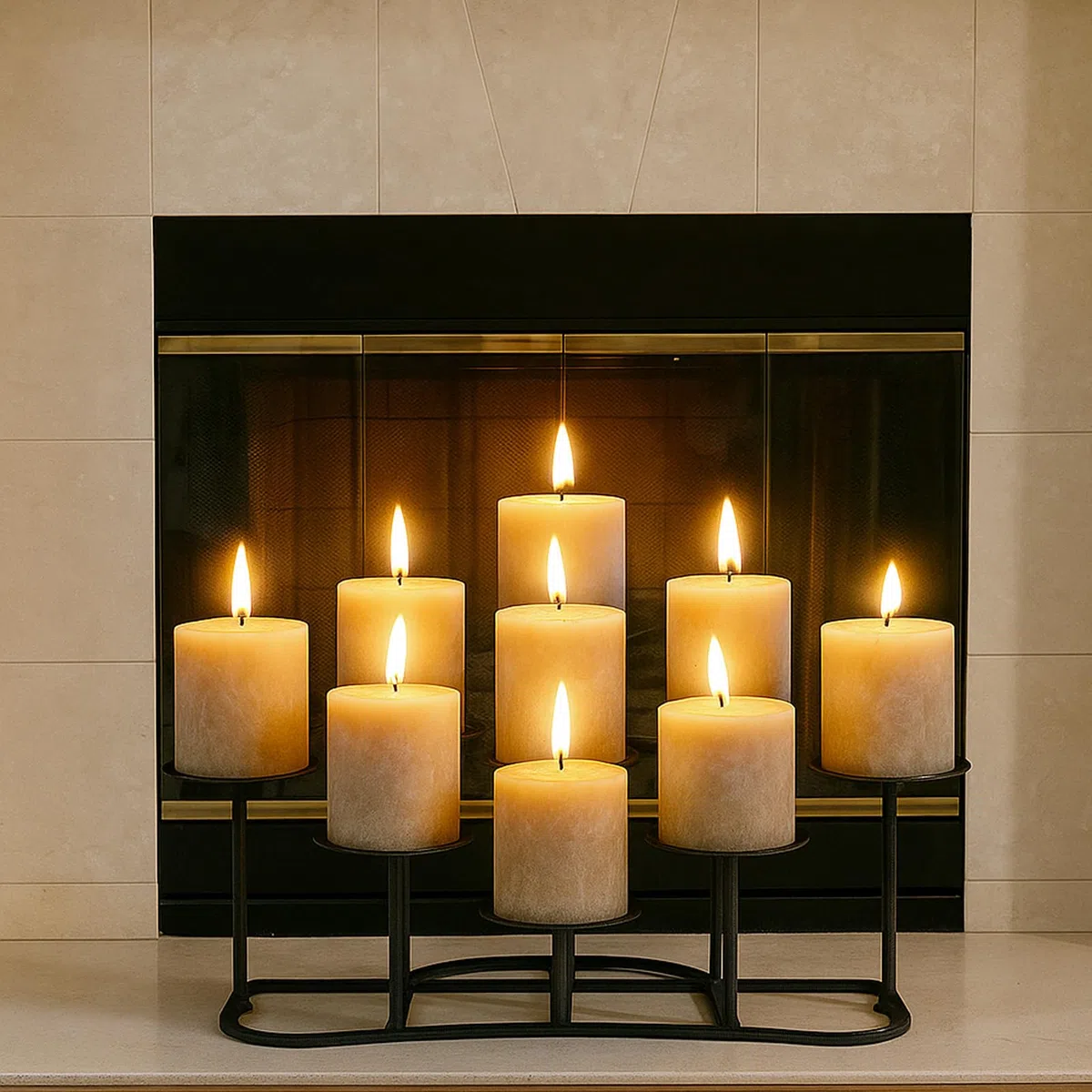 smtyle Candelabri da camino senza fiamma o cera per caminetto fai da te 9 con decorazione in ferro nero su scrivania/pavimento