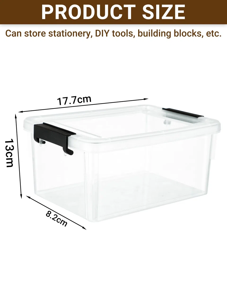 Set di 6 contenitori da 1,25 l con coperchio piccolo, impilabili, piccoli contenitori da 17,7 x 13 x 8,2 cm, scatola di plastica trasparente, per cancelleria, materiale fai da te, accessori