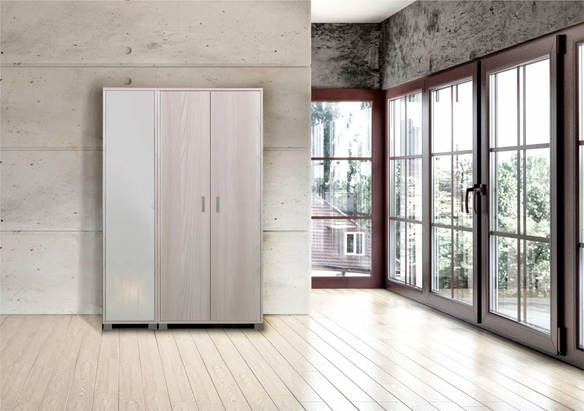 MONDO VIRO Colonna 1 anta a specchio Mirror1 mobile in legno cm 43x29 190h (Bianco Fiammato/Specchio)