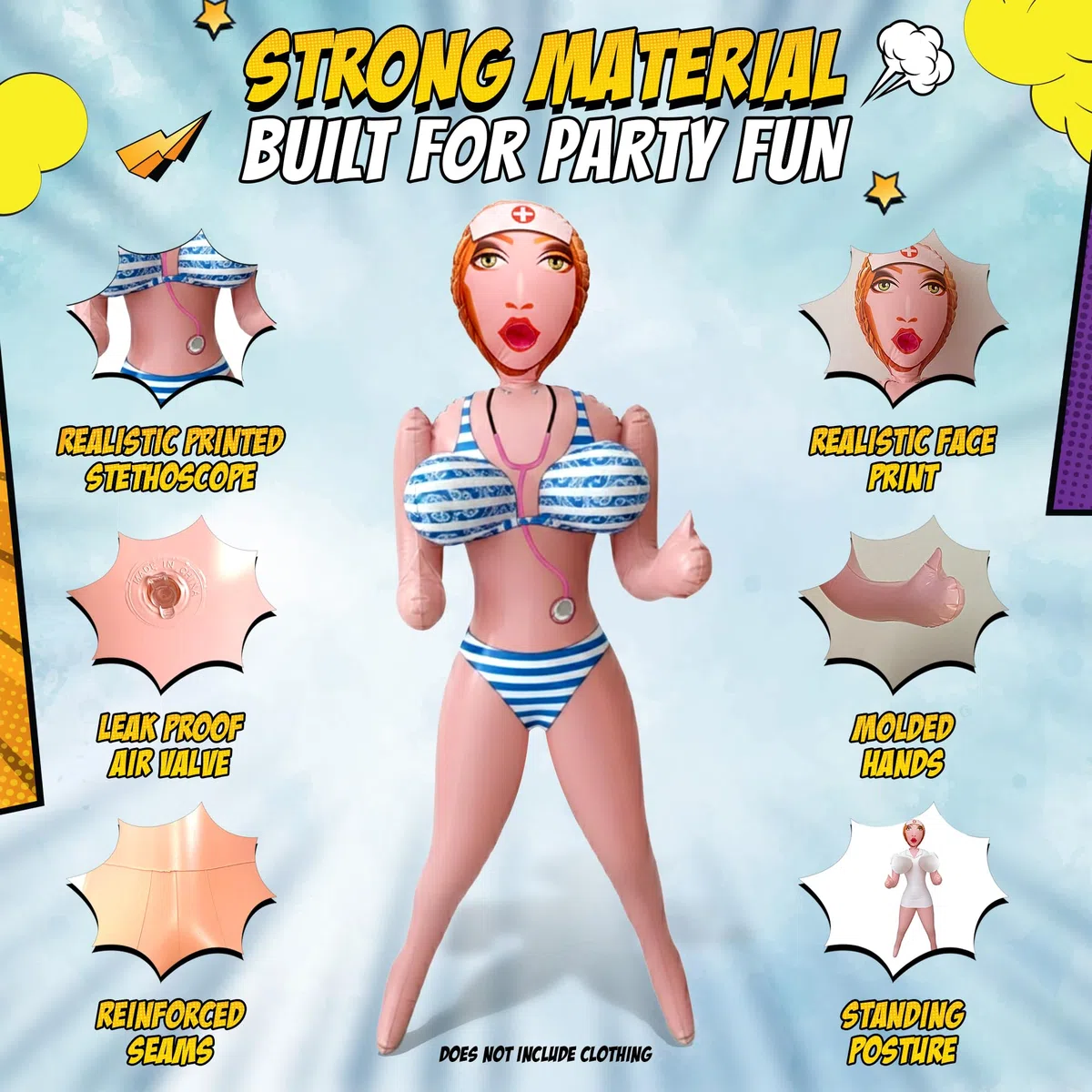 Bambola Gonfiabile Donna per Scherzi Addio al Celibato – Bambole gonfiabili per Scherzi Addio al Nubilato - Gadget Compleanno Adulti - Scherzi Matrimonio - Altezza 150 cm