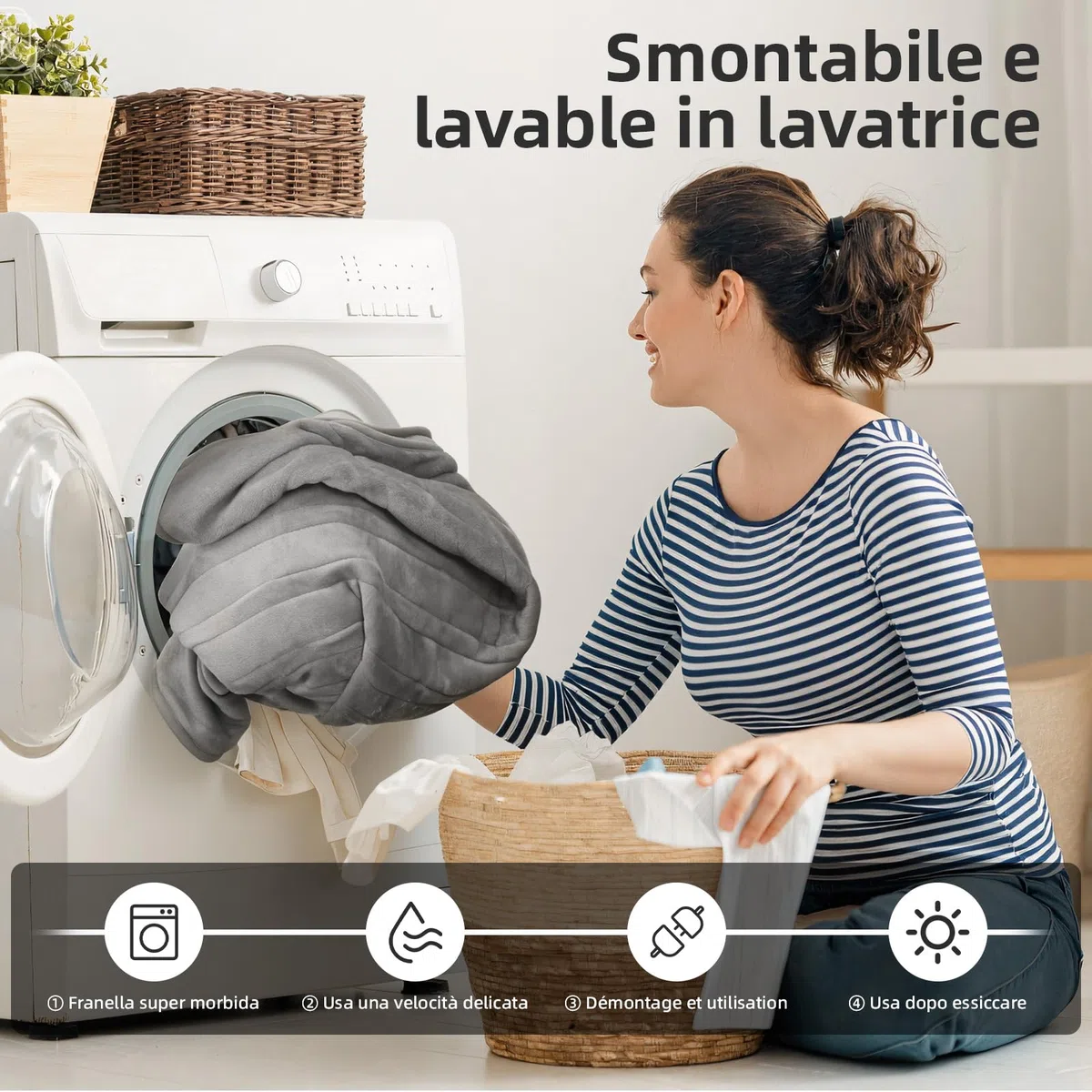 Coperta Elettrica Bifacciale in Flanella Adatta per 1-2 persone, 160 x 130 cm, con Timer da 1 a 10 Ore, 9 Impostazioni di Temperatura, Riscaldamento Rapido e Protezione dal Surriscaldamento.