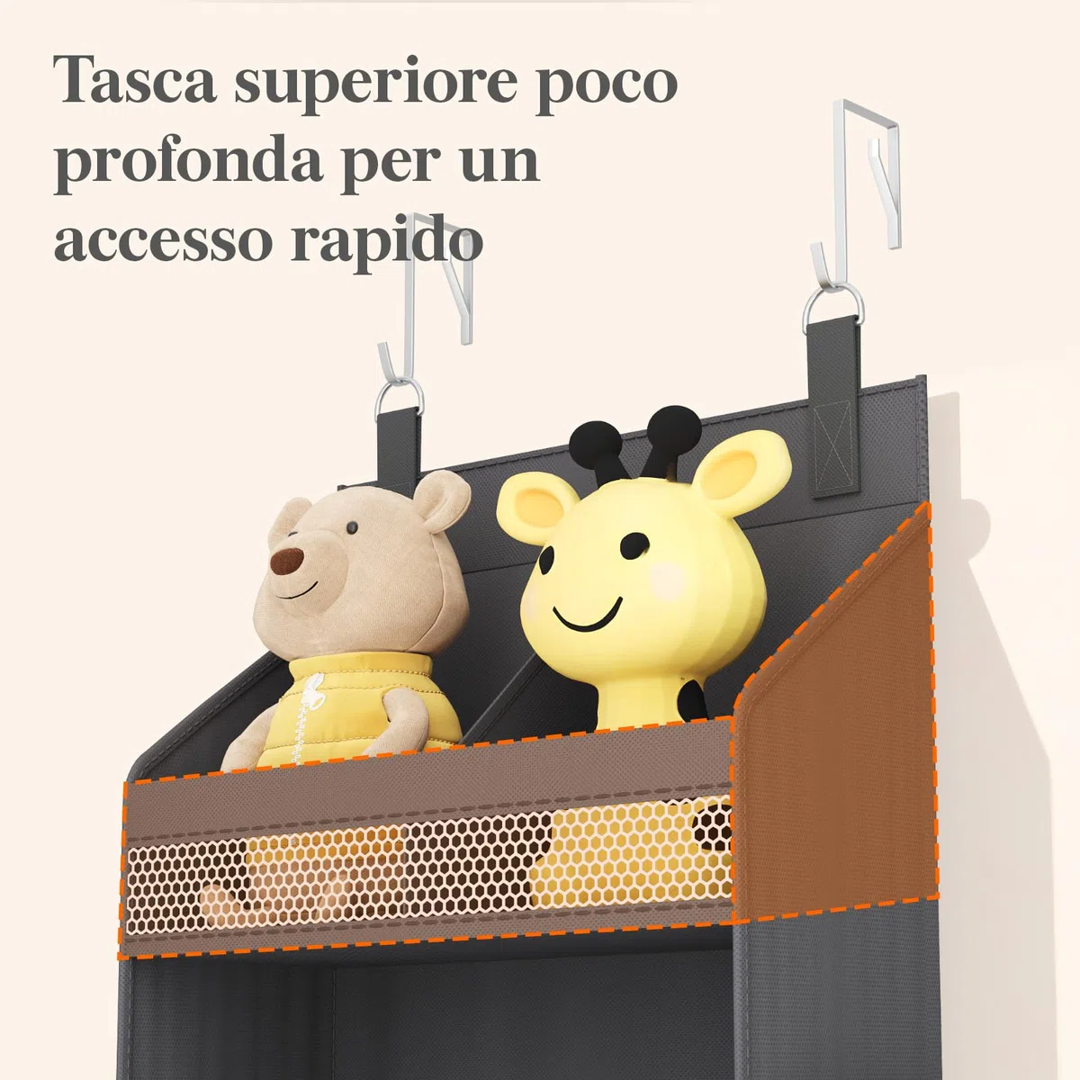 Lifewit Porta Oggetti da Appendere con 4 Ripiani e 4 Tasche Laterali, Organizer Bagno da Appendere per Camera da letto, Bagno, Giocattoli, Vestiti, Grigio