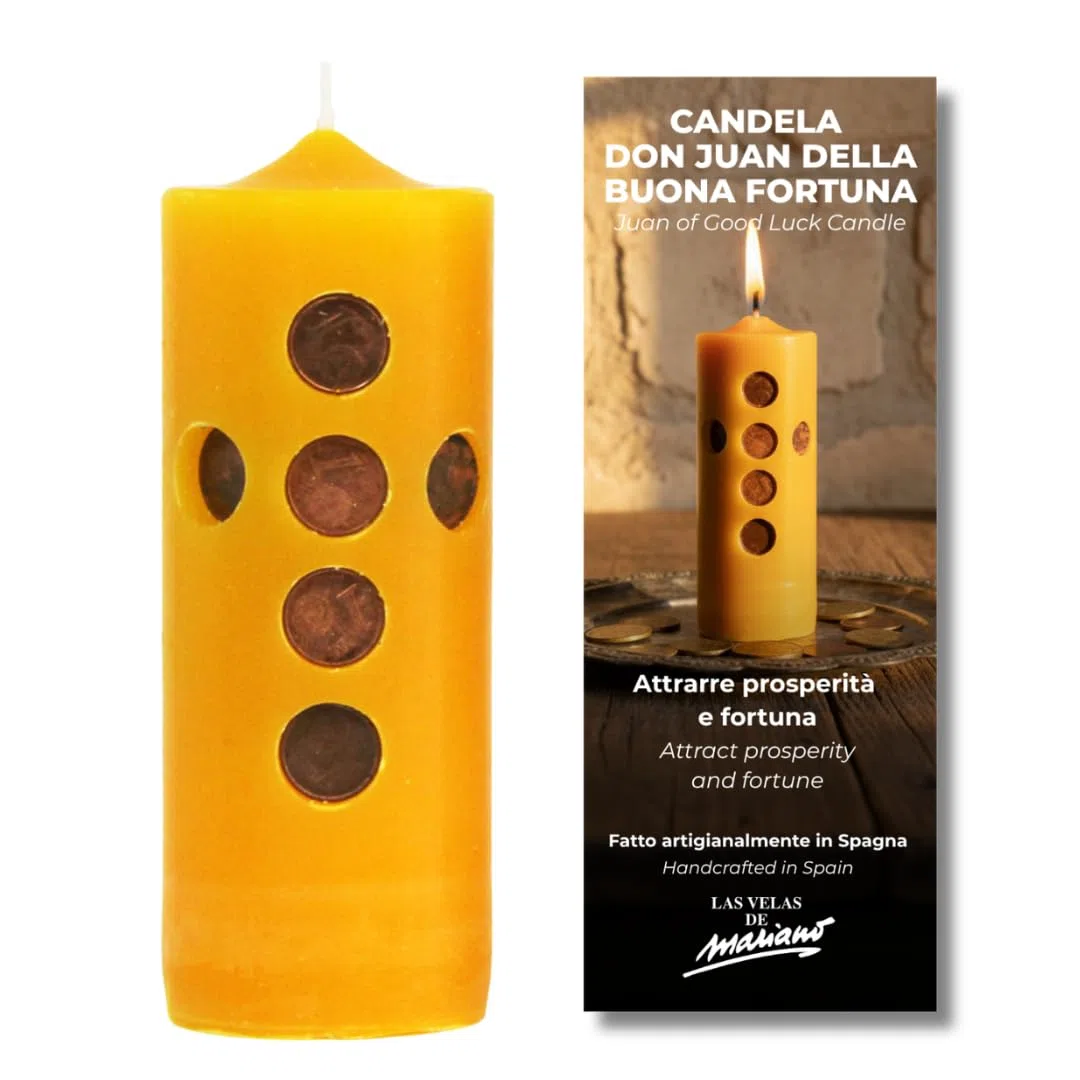 Velon preparato Juan de la Buona Fortuna, Rituale con Candela Gialla per Attrarre Fortuna, Soldi e Successo | Giochi d'azzardo e Affari | Fatto a Mano con Erbe | Include istruzioni e preghiera