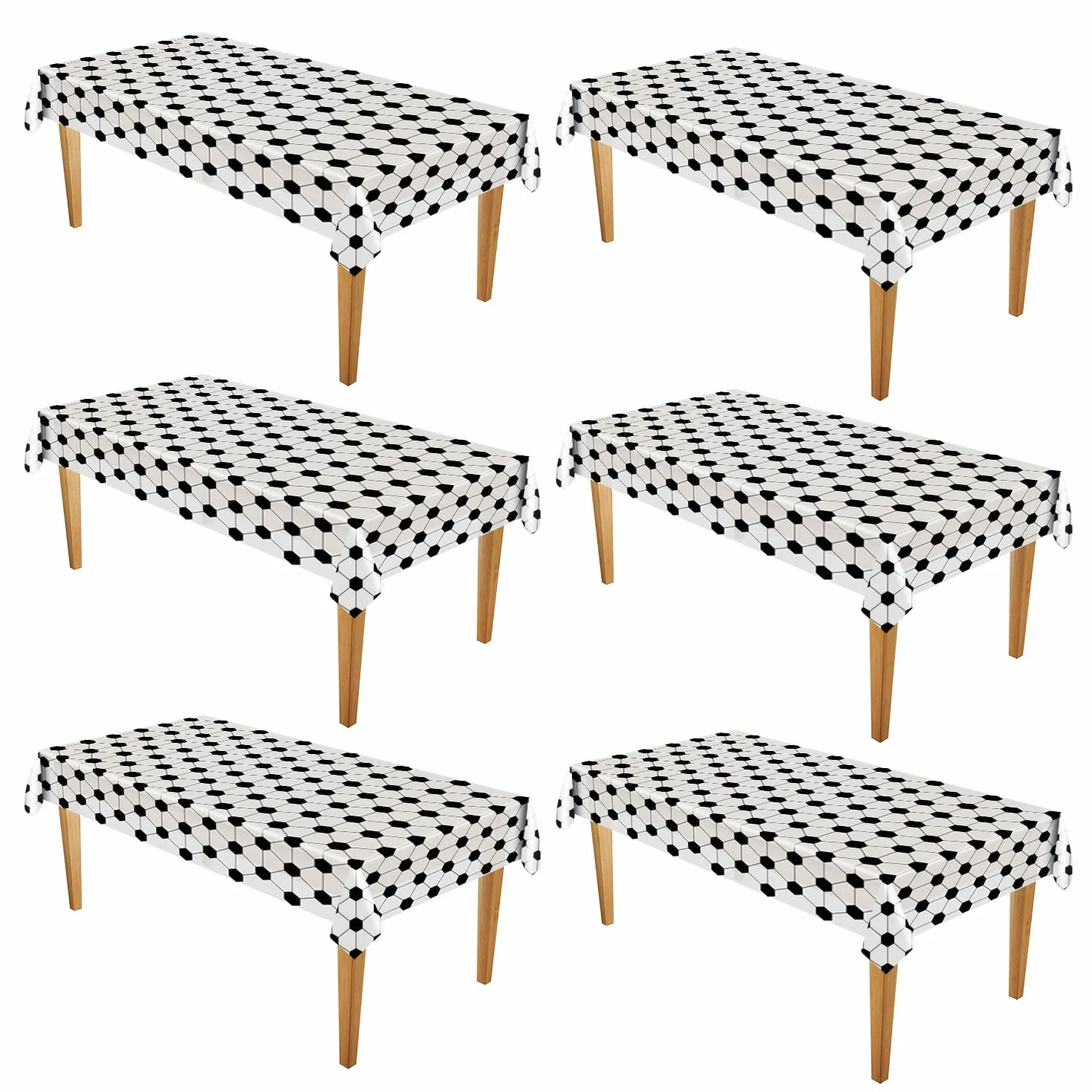 CEILIWEN Confezione da 6 tovaglie per feste di calcio, 137 x 274 cm, in plastica bianca e nera, per mondiali, compleanni, picnic ed eventi sportivi