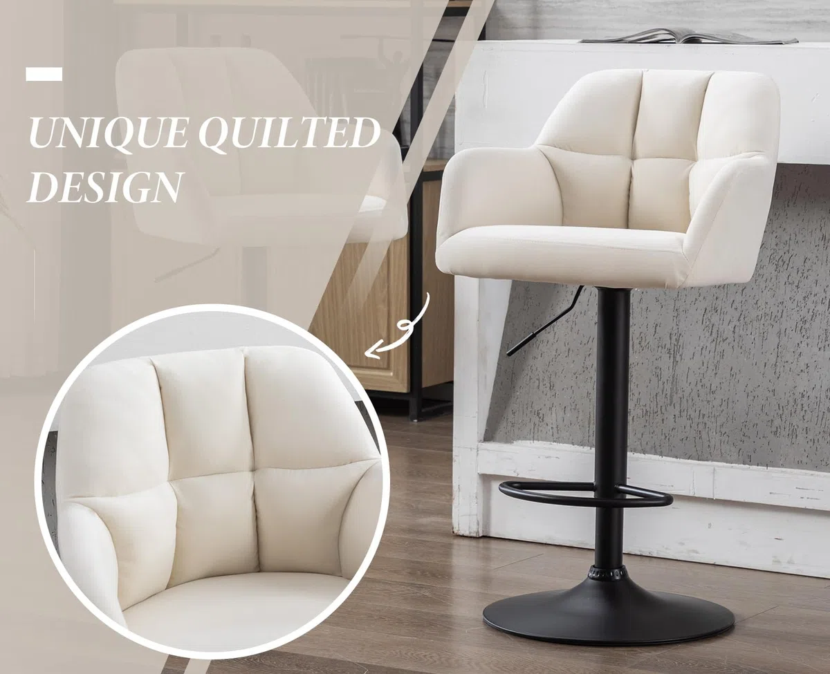 Ya-Home Set di 2 Sgabelli da Bar in Velluto Sgabelli Cucina Imbottiti con Schienale Sgabelli Alti Moderni Sedie da Bar Regolabile e Girevole per Cucina Penisola, Beige