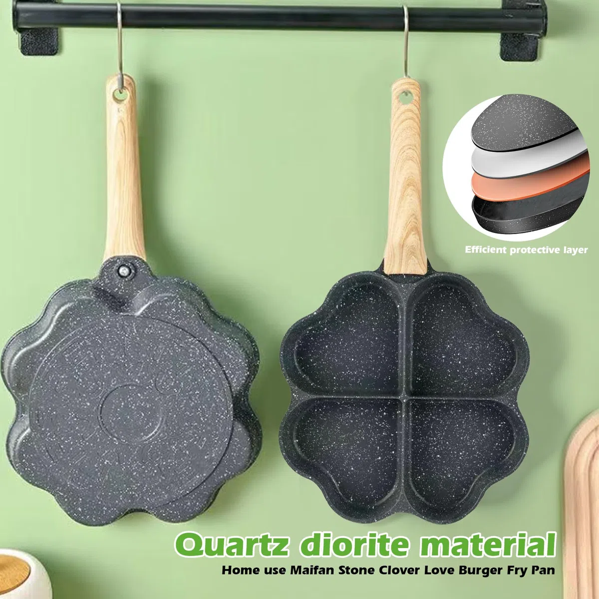 Padella per uova fritte con coperchio, a induzione, antiaderente, per pancake, piccole padelle a 4 fori, a forma di cuore, per colazione, uova fritte, bistecche, hamburger
