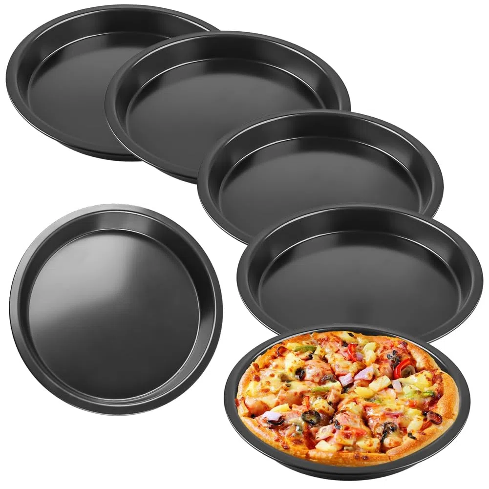 Set 6 Piatti Pizza, Piatti Pizza Rotondi, Diametro 20 Cm, Teglia Pizza in Acciaio, Rivestimento Antiaderente, Atossico e Facile da Pulire