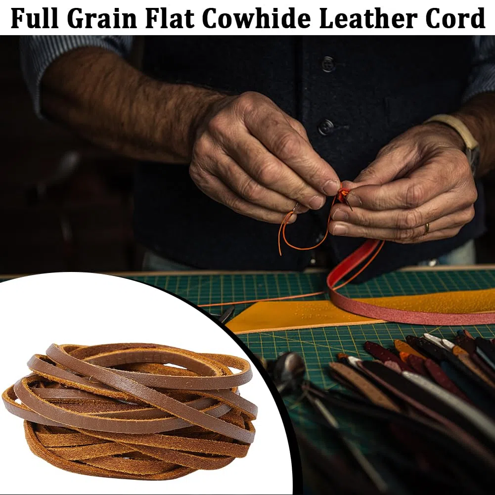 GORGECRAFT 5m*4mm*2mm Cordoncino Piatto In Pelle Cordoncino In Vera Pelle Bovina Intrecciatura Filo Corda per Bracciali Collana Creazione di Gioielli Portachiavi Pizzo per Stivale, Sienna