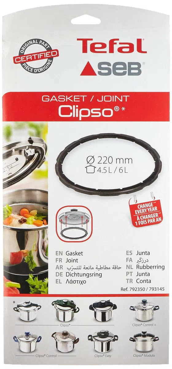 Seb Guarnizione in acciaio inox 4.5L/6L ø 220 mm Clipso, Clipso Control, Easy, Modulo 792350-793145 pentole a pressione