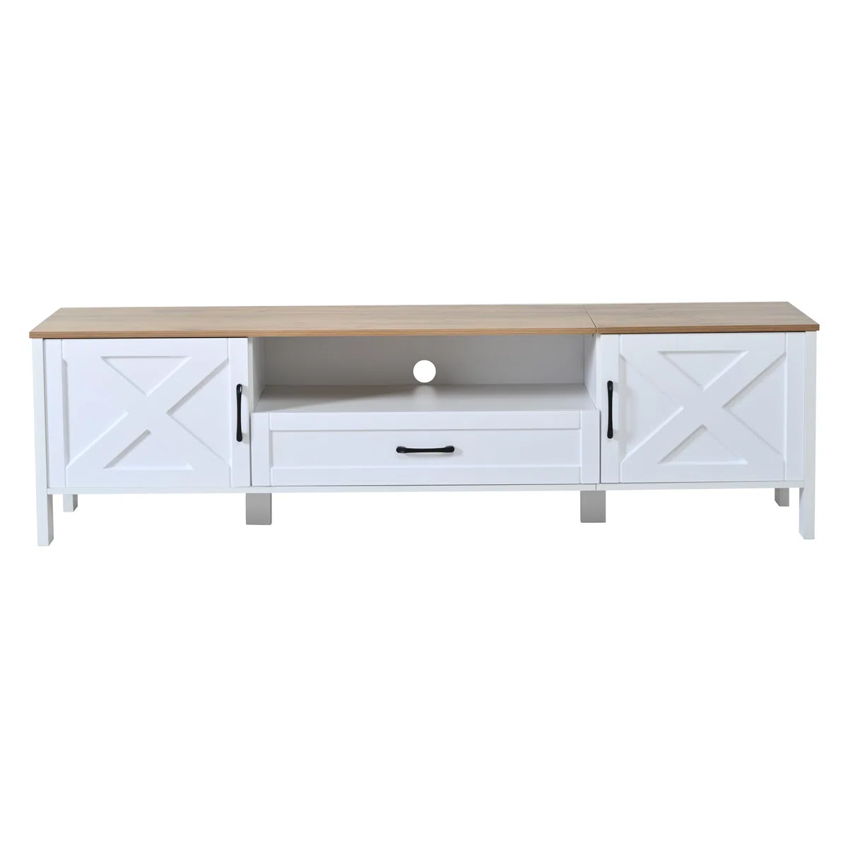 Set da parete per TV da 180 x 40 x 50 cm (set completo, 2 pezzi), supporto per TV + vetrina sospesa, set da parete multimediale, con 4 armadi e 1 cassetto, set per TV fino a 80", bianco
