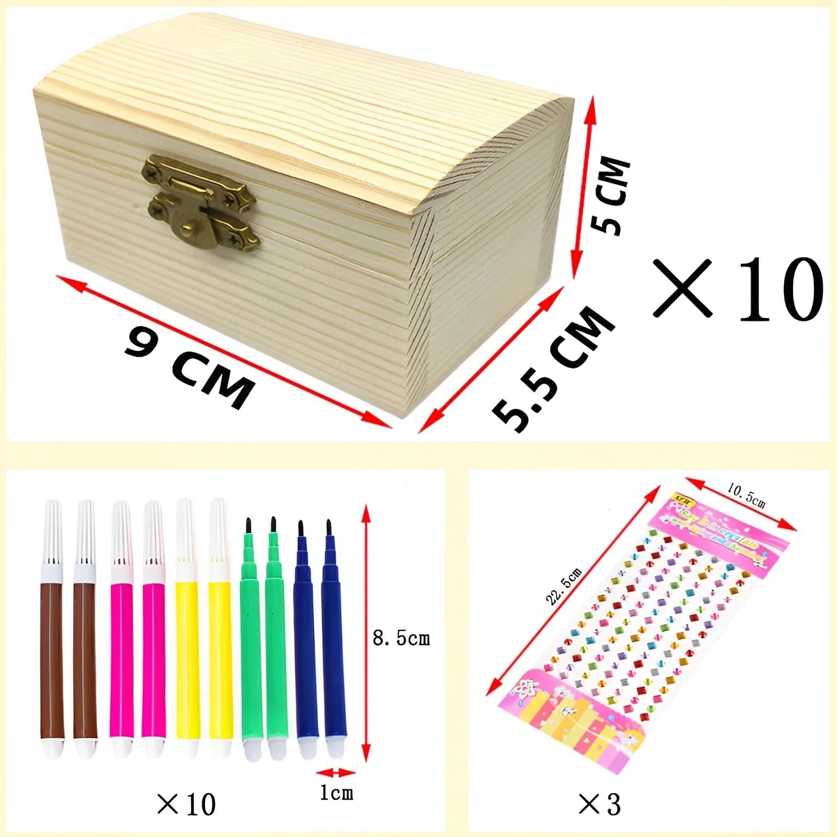 10 Pezzi Mini Cassa Del Tesoro,Con 3 Adesivi Portagioie Cassapanca Scatole in Legno Rettangolari,Scatola Di Legno Fai Da Te Con Coperchio per Feste Di Pirati Di Compleanno Dei Bambini