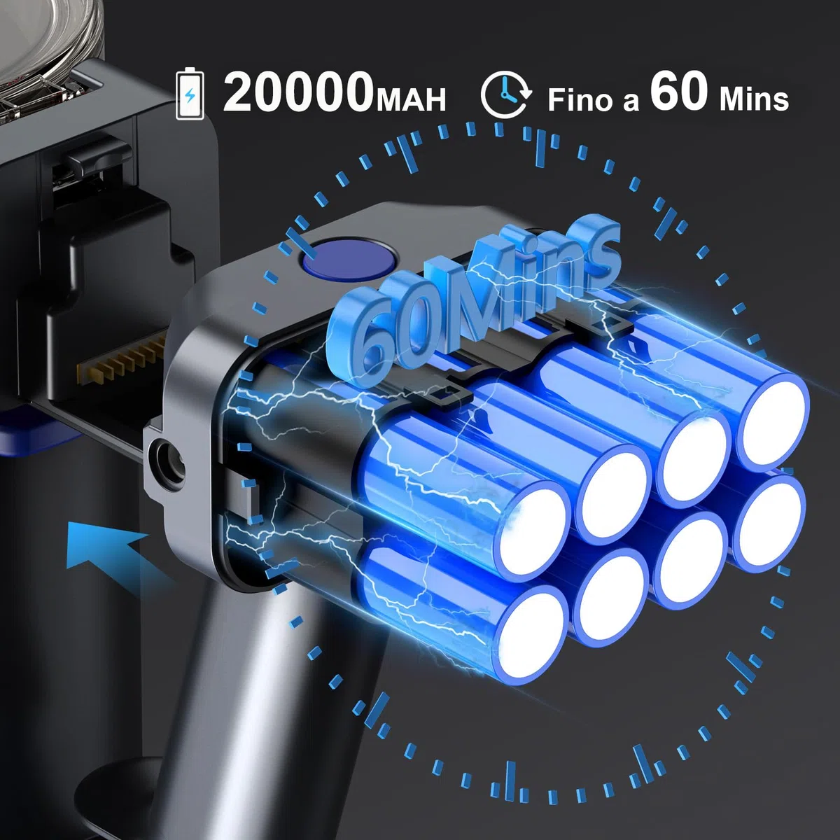 Aspirapolvere Senza Fili Potente 650W/58KPA/60Mins, Scopa Elettrica Senza Fili Anti-Groviglio LED Peli Animali, 2,3kg Ultraleggero, 2L Senza Sacco, Filtro HEPA,Pavimenti Duri e Tappeti (BLUE)