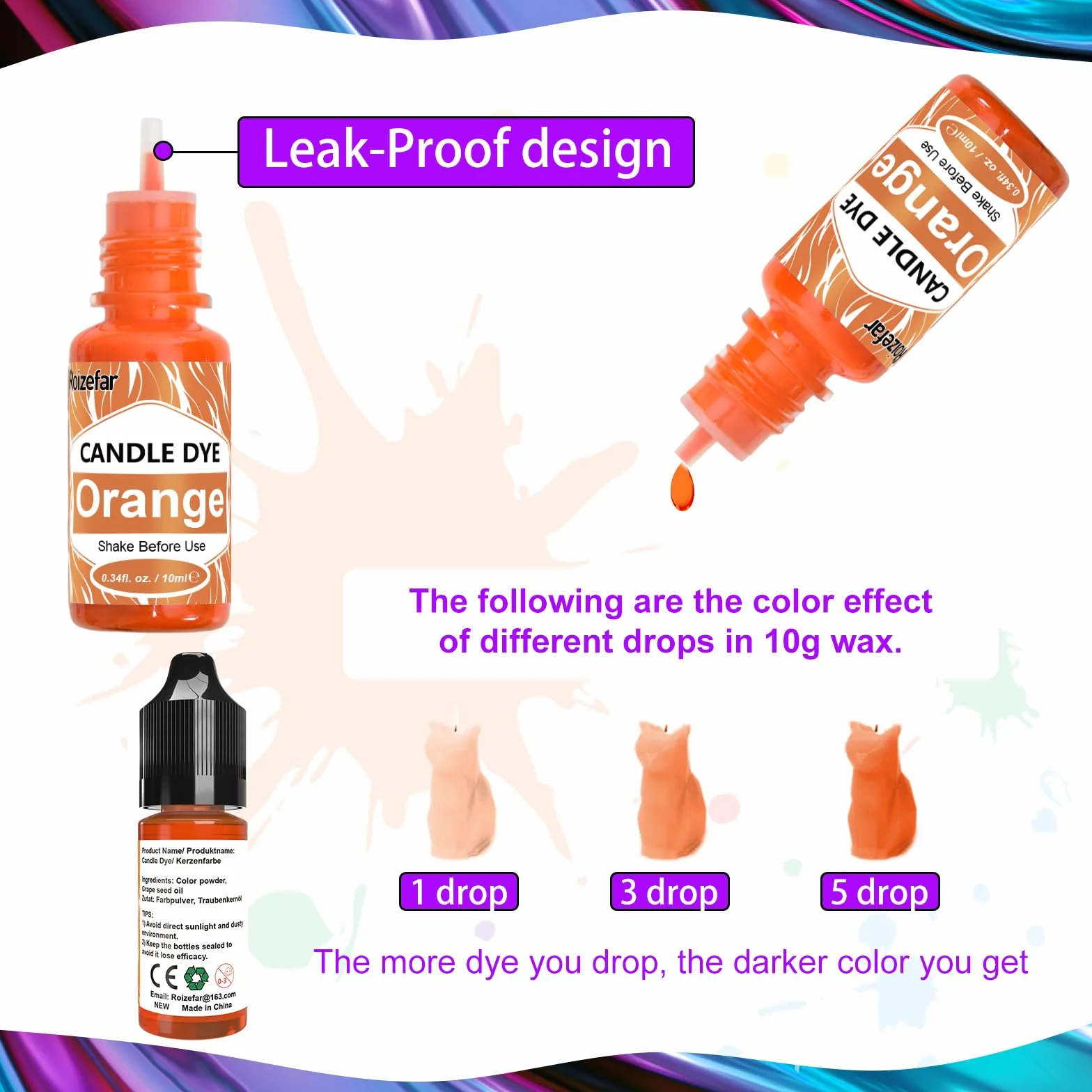 Roizefar Coloranti per Candele - Pintura a Base di Olio per Cera, Colorante Liquido Altamente Concentrato (21)