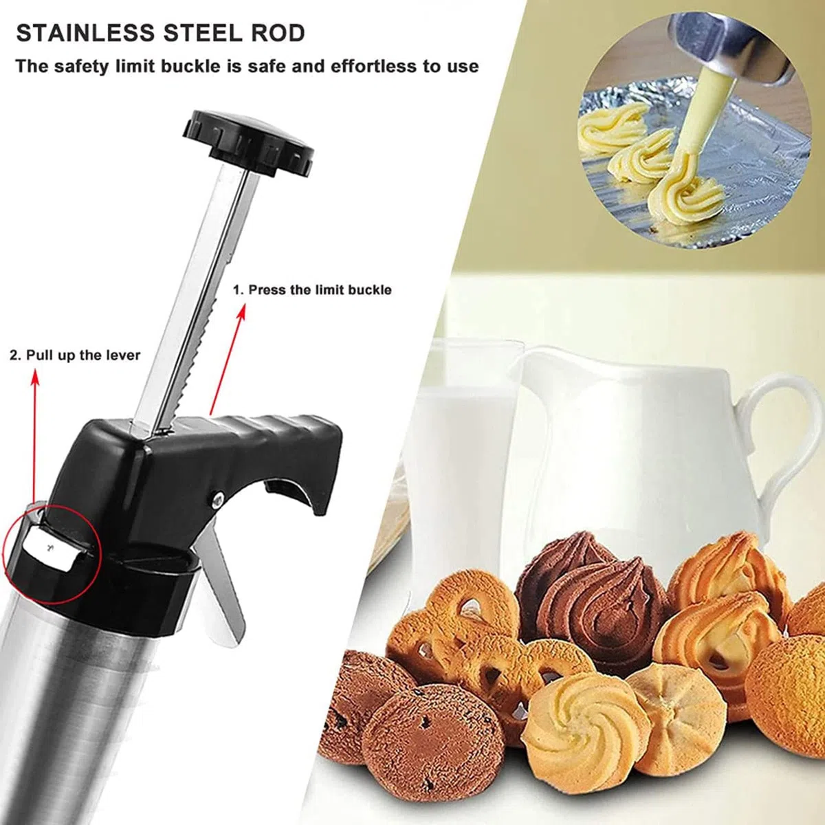 Presse per Biscotti, Sparabiscotti,Siringa Per Dolci Con Macchina per Biscotti Professionale Pistola Sparabiscotti con 13 Dischi per Biscotti, 8 Ugelli Siringa per Dolci in Acciaio per Realizzare