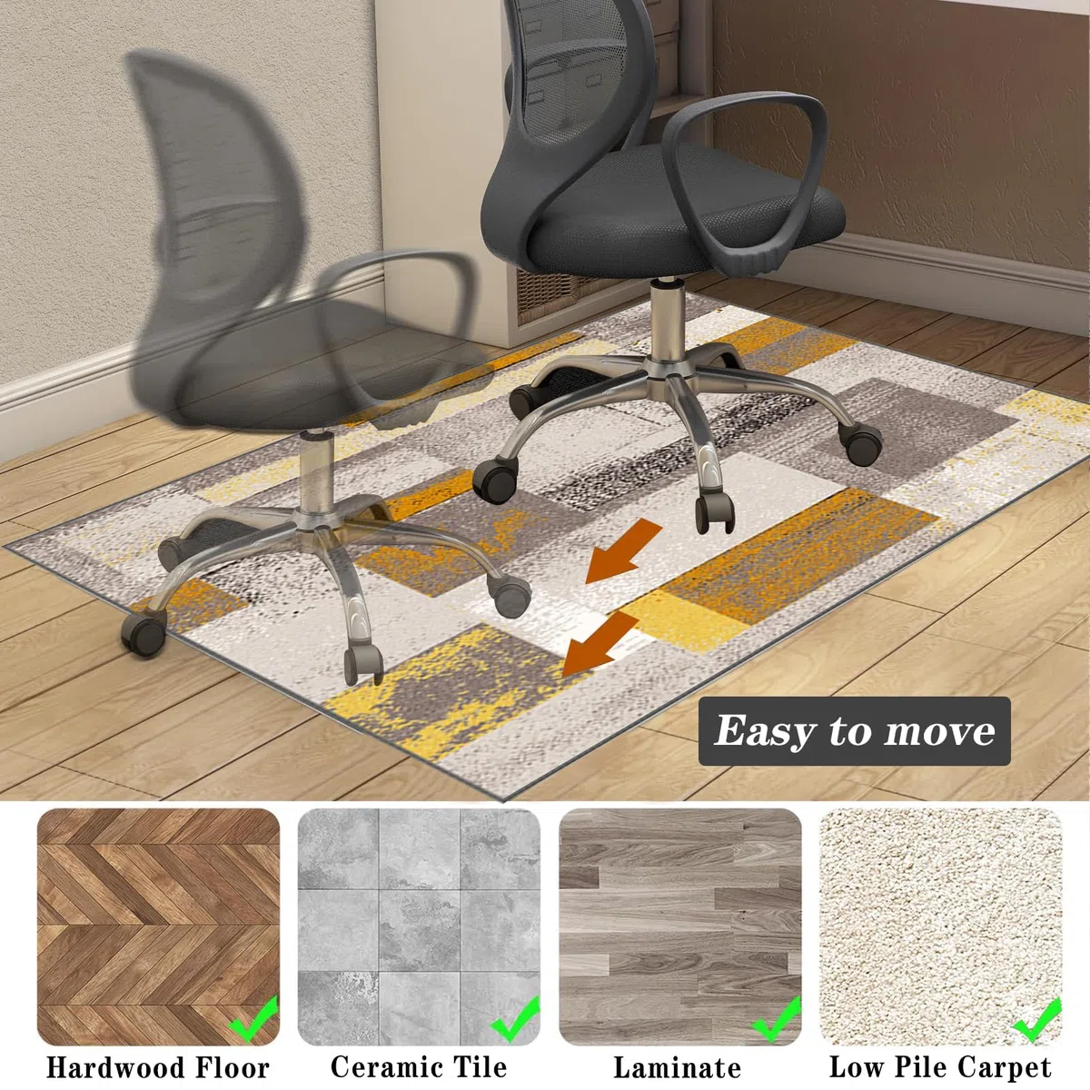 Tappetino per Pavimenti duri da Ufficio - Tappeto per Sedia Gaming 90 x 120 cm - Tappetini per Sedie da Ufficio - Tappetino Pavimenti per Parquet - Tappeto Gaming Pavimento