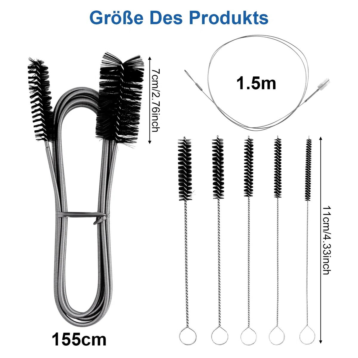 Set di 7 spazzole per la pulizia, scovolino per termosifoni, scovolino termosifoni, Include 2 spazzole per la pulizia, 5 piccole spazzole in nylon, per cannucce, bottiglie, bicchieri, lavandini