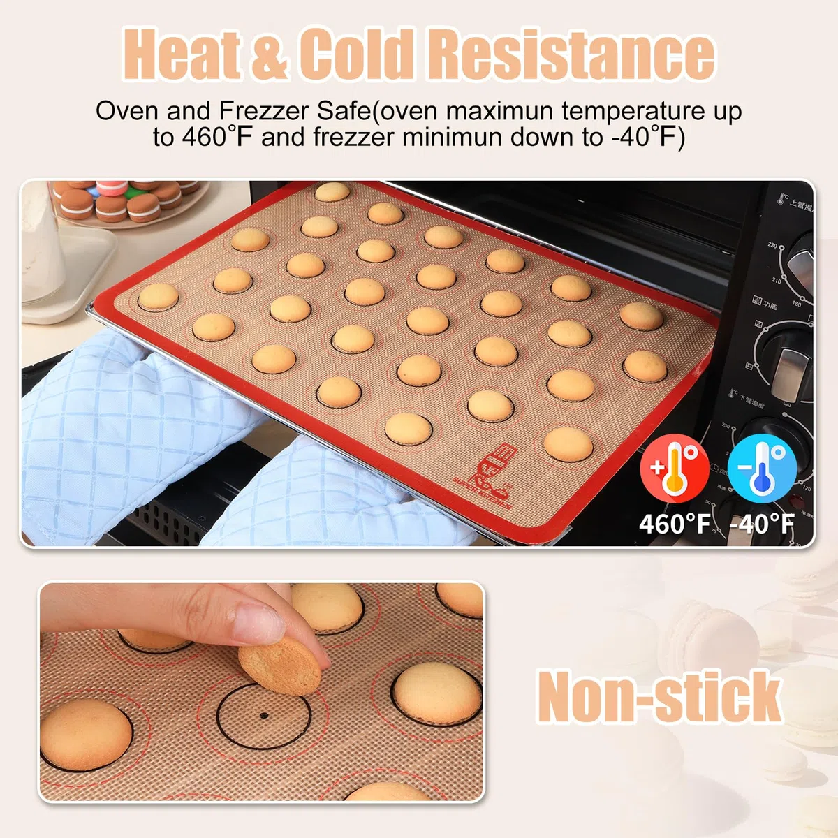 Super Kitchen Set da 3 Tappetini da forno in silicone Antiaderente, Foglio da Forno per Macaron Biscotti Pane - Carta da Forno Riutilizzabile, Stuoia Pasticceria, Resistente al Calore, Senza BPA