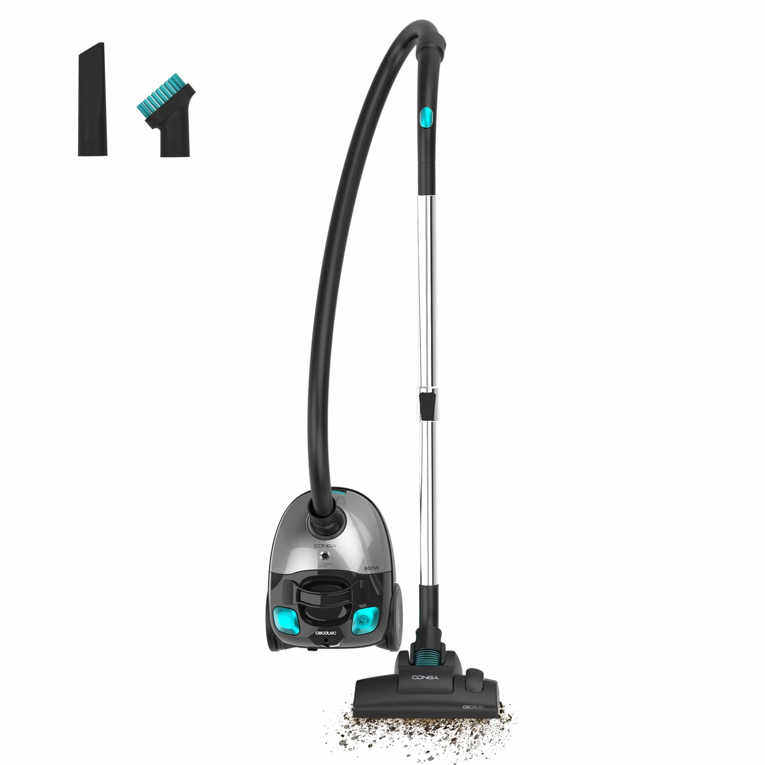Cecotec Aspirapolvere a Traino con Sacco 2L Conga Powerbag 2000 Compact Plus. 800W, Filtraggio Alta Efficienza, Tubo Telescopico Metallico, Include Accessori per Mobili e Angoli