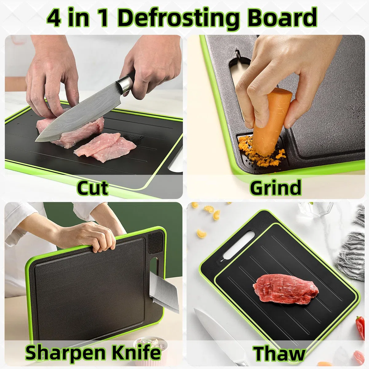 Tagliere Scongelatore 4 in 1 Miracle Melt - Scongelamento Rapido Su Entrambi i Lati Con Grattugia per Cibi Surgelati