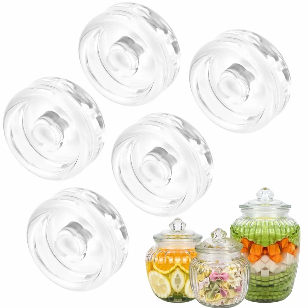 LPAMABA 5 Pesi di Fermentazione Ø 7 cm, Pesi Fermentazione Pesi in Vetro per Barattoli A Bocca Larga, Barattoli per Decapaggio, Crauti, Kimchi 7x2,5 cm (Trasparente)