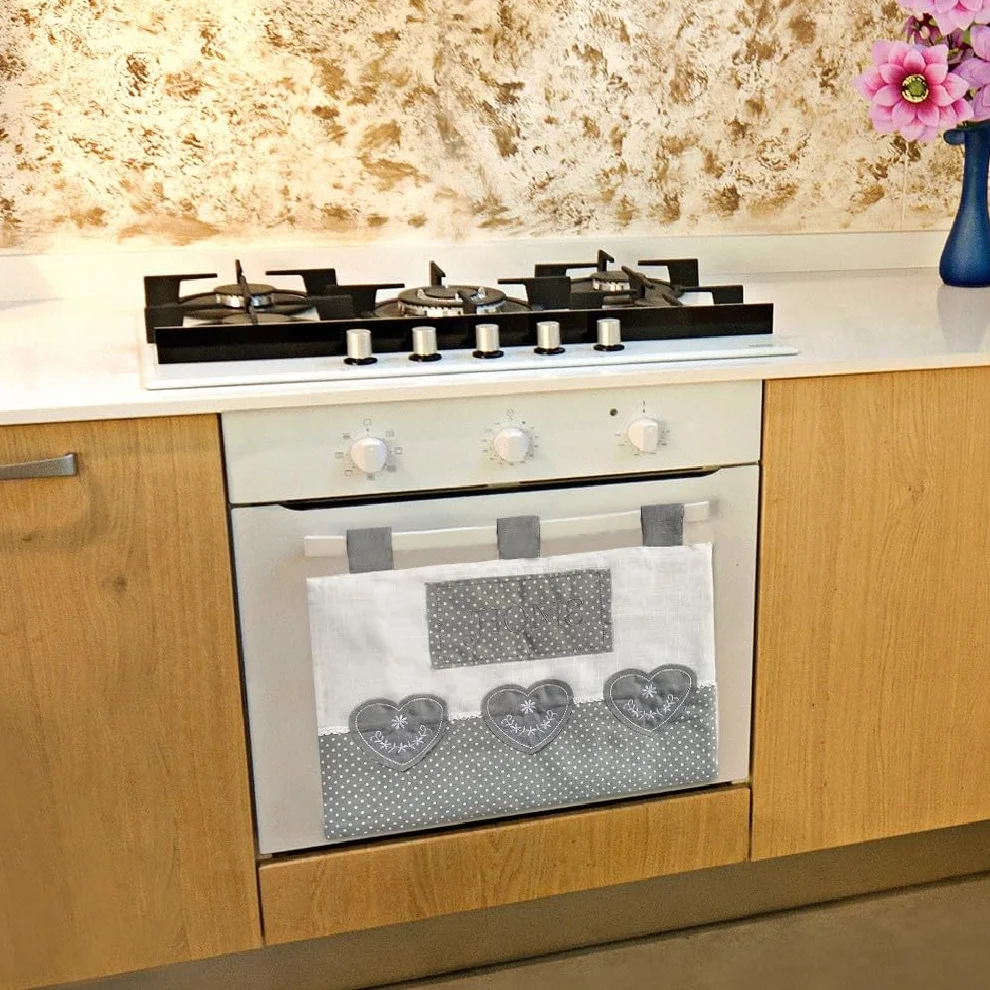 emmevi Copriforno Morbido Shabby Chic Cuori Passanti Tessuto Chiusura A Strappo Copri Forno Cucina (E)