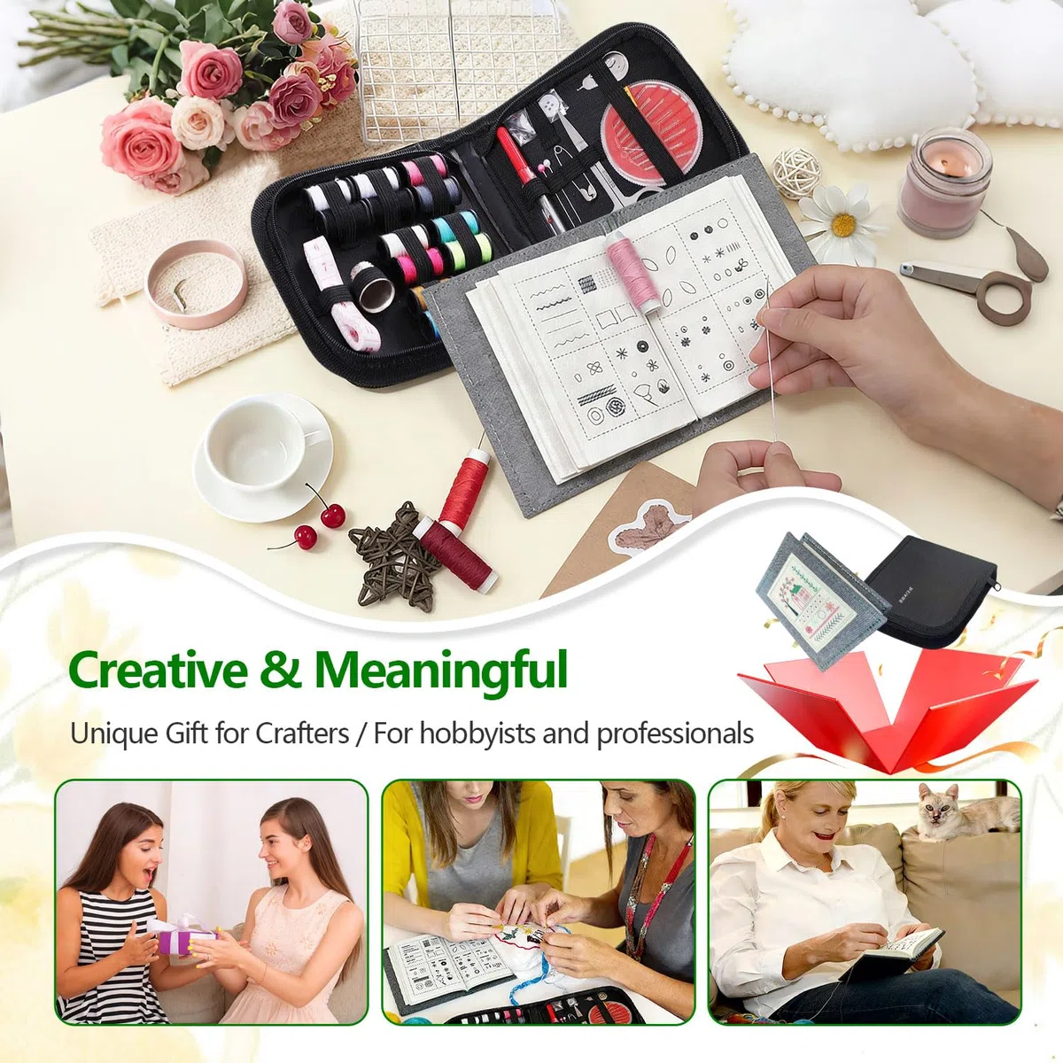Libro di Ricamo Set Fai da Te in Lino Embroidery Stitch Book Libro da Ricamare Creativo con Kit Strumenti Cucire 106 Schemi Punti per Esercitarsi Mini Kit Ricamo Principianti Adulti e Appassionati