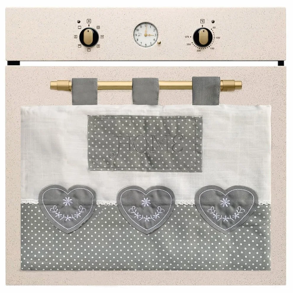 emmevi Copriforno Morbido Shabby Chic Cuori Passanti Tessuto Chiusura A Strappo Copri Forno Cucina (E)