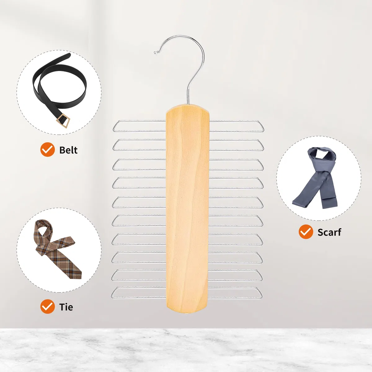 Amazon Basics Gancio con 20 barre porta cravatte e cinture in legno, naturale, confezione da 2