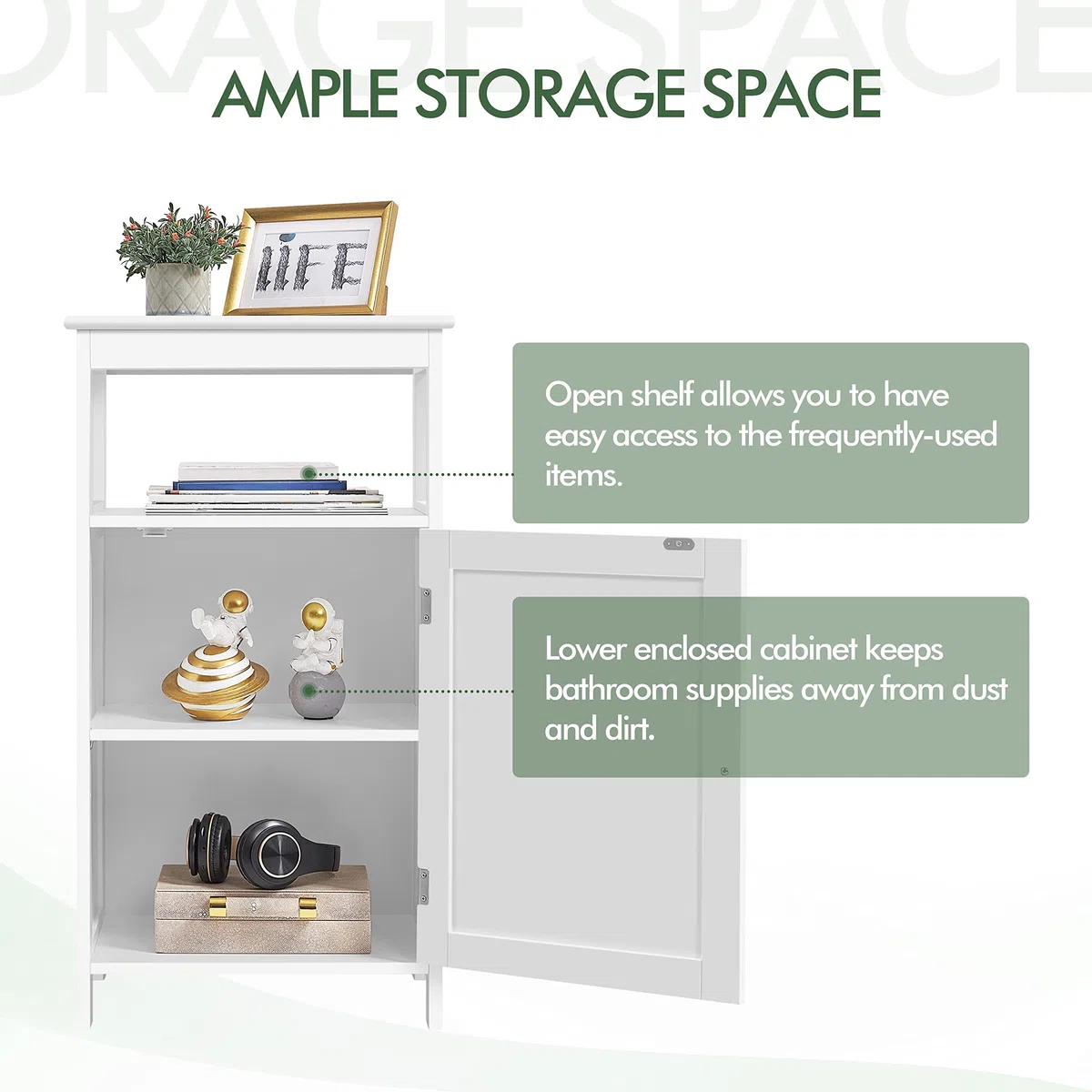 Yaheetech Mobile da Bagno Armadietto da Terra Autoportante Mobiletto in Legno con Ripiano Regolabile Armadio con Anta e Scomparto Multiuso Bianco 45 x 30 x 83,5 cm