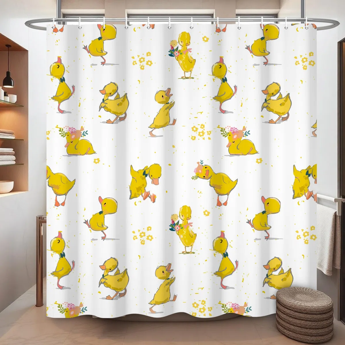 Tenda da Doccia Giallo Anatra Cartone Animato Carino Animale Anatra Pet Bagno Tenda Divertente Animale Giallo Fiore Bagno Tenda Impermeabile Vasca da Bagno Tenda 180x180cm