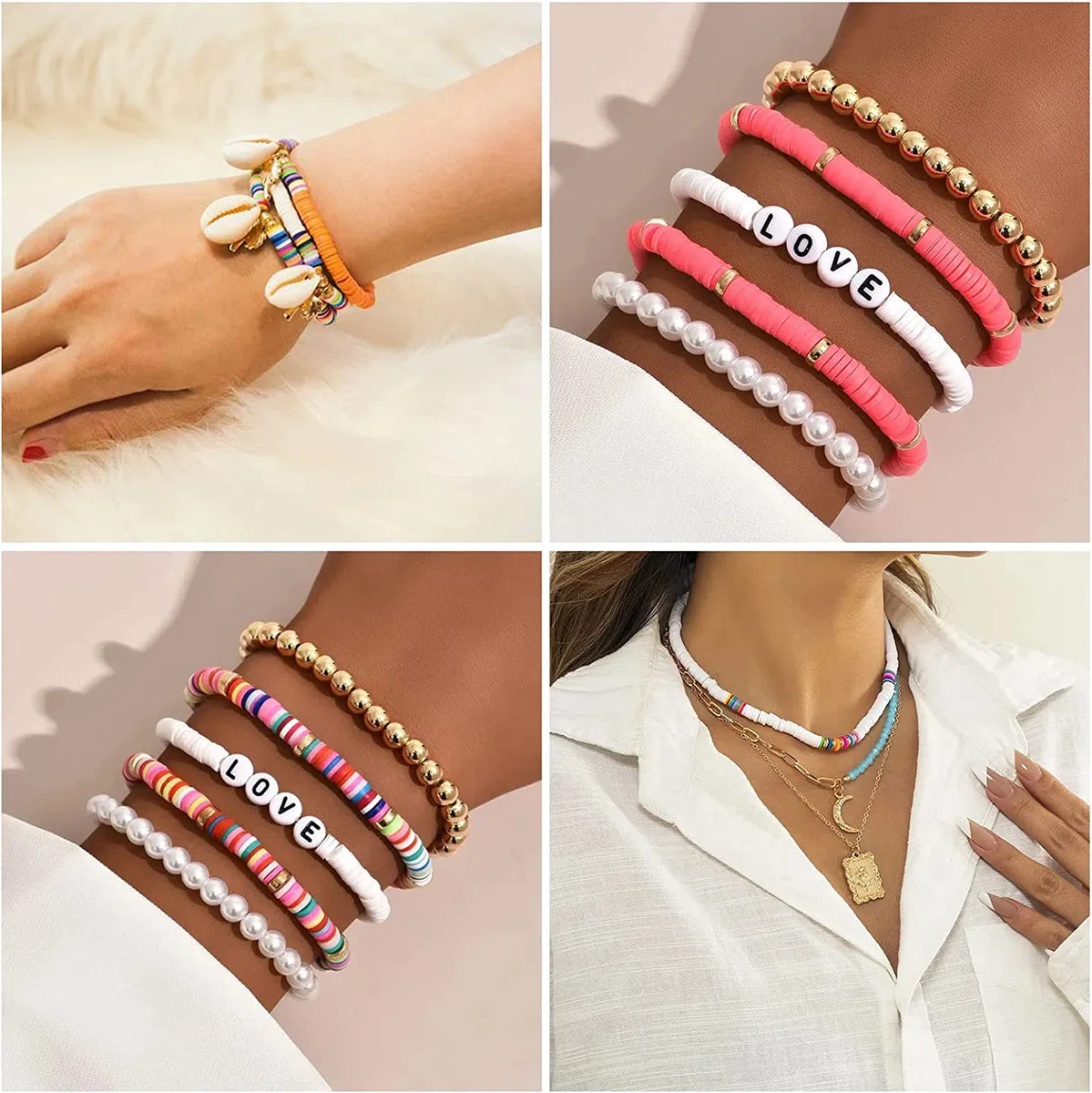 Perline Piatte per Braccialetti, 7048 Pezzi Perline con Lettere e Faccina Sorridente per Braccialetti,24 Colori da 6 mm di Argilla Polimerica per Bigiotteria Fai da Te