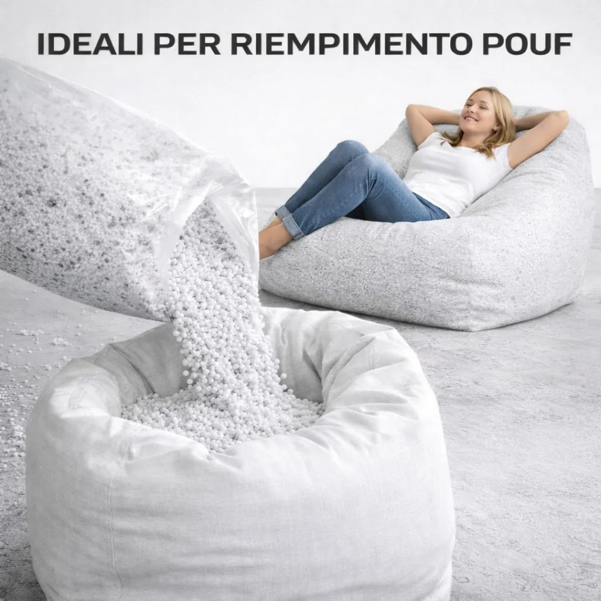 Perle di Polistirolo EPS 500 Litri, Granuli Polistirene Espanso per Massetti Alleggeriti, Riempimento Pouf, Poltrone a Sacco e Cuscini, Palline per Imbottitura, Isolamento 2-8 mm