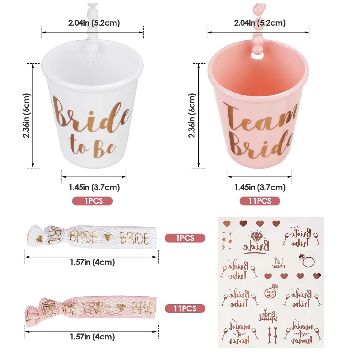 Accessori per addio al nubilato, collana con bicchierini da shot e braccialetto per tribù della sposa, decorazione per matrimoni, addio al nubilato (25 pezzi)