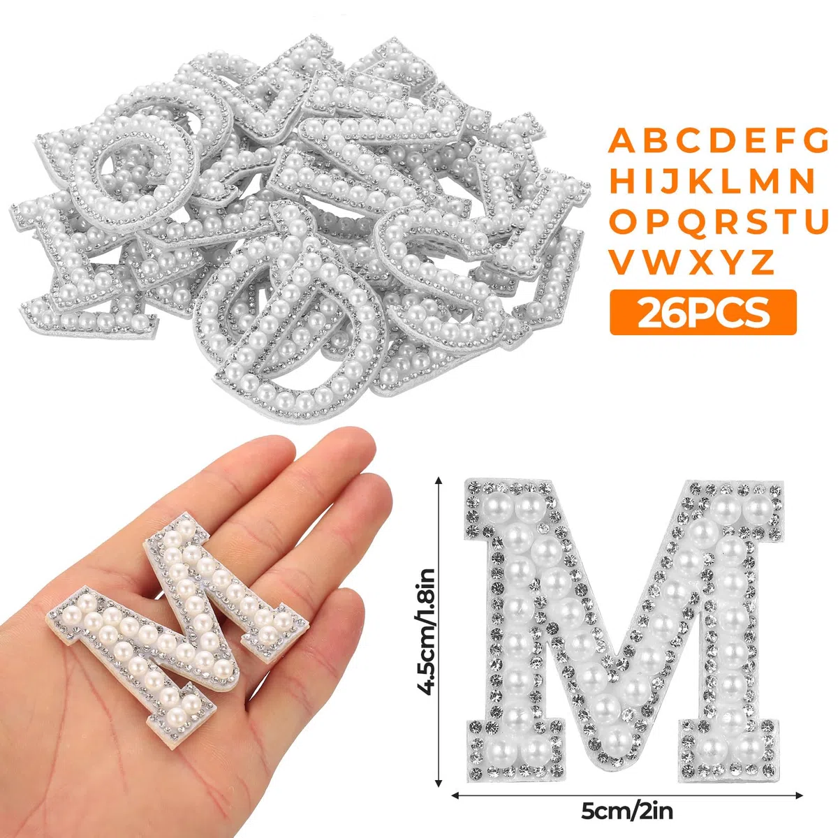 26 Pz Toppe con Lettere da Stirare, Lettere Adesive per Tessuto, Toppe con Letteres di Perle dalla A alla Z per ciondoli borse in tessuto, decorazioni per cappelli fai da te (bianco)