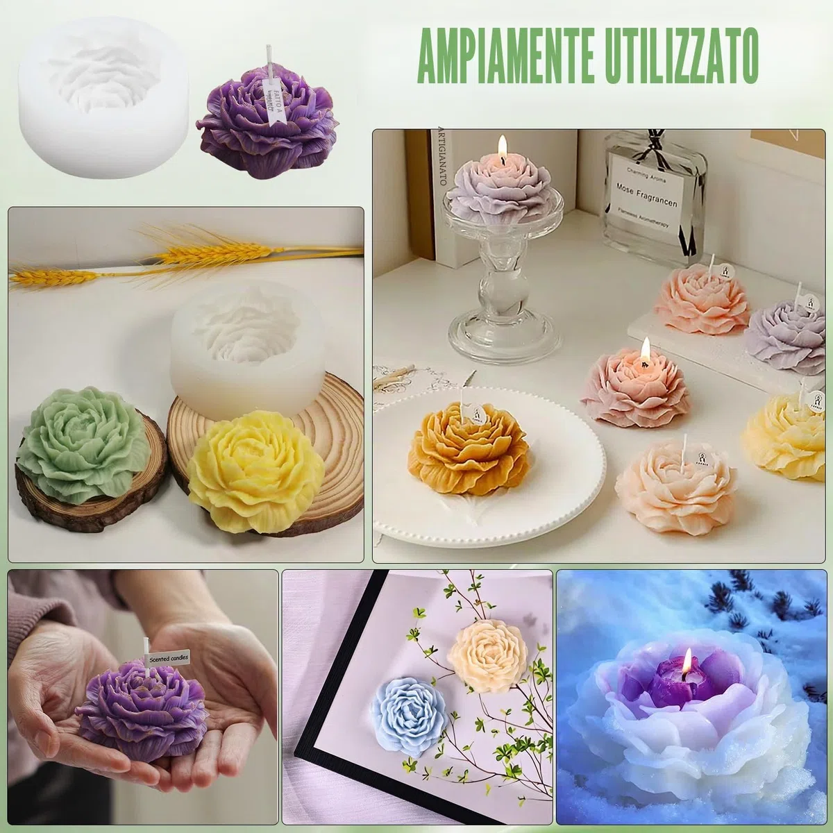 Stampi per Candele in Silicone 2 Pezzi - Peonia 3D Fai Da Te per Aromaterapia