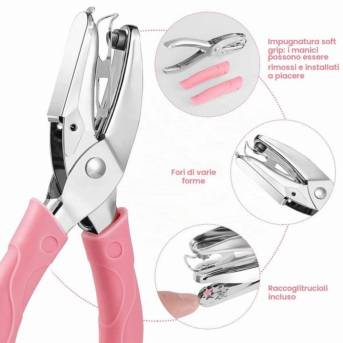 Aster 2PCS punzonatrice manuale per carta in metallo, punzonatrici con impugnatura morbida a forma di cuore/stella, punzonatrice per etichette fai-da-te, abbigliamento, biglietti, strumento per