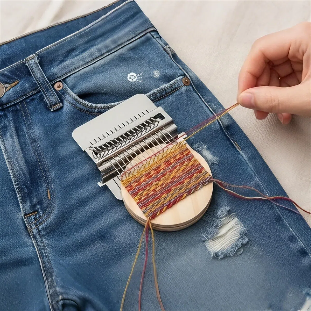 Knit Patch Looms Kit,Mini Portable Patch Darning Looms Kit,Wooden Quickly Sewing Repair Patchwork Weaving Tool Set for Beginners,Small DIY Weaving Art Craft (21 Hooks)