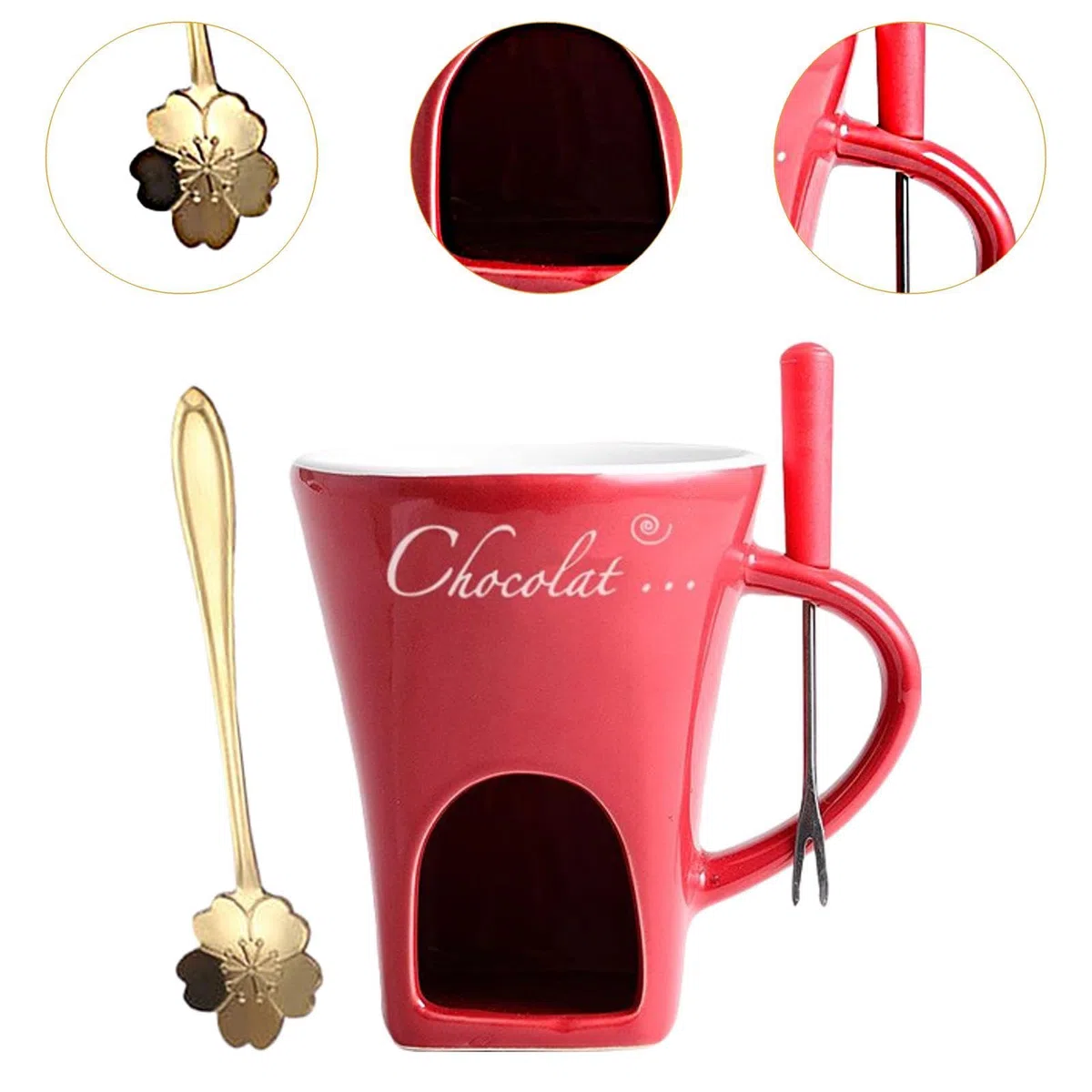 Pentola per fonduta di cioccolato, set di pentole per fonduta, pentola per sciogliere, snack da cucina, dessert, cena, tazza per, Rosso