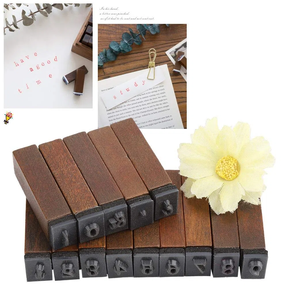 70PCS Timbri in legno vintage, alfabeto in legno lettera timbri compatibili con carta/tessuto/plastica/vetro/legno - Set di timbri numerati fai-da-te con scatola di immagazzinaggio
